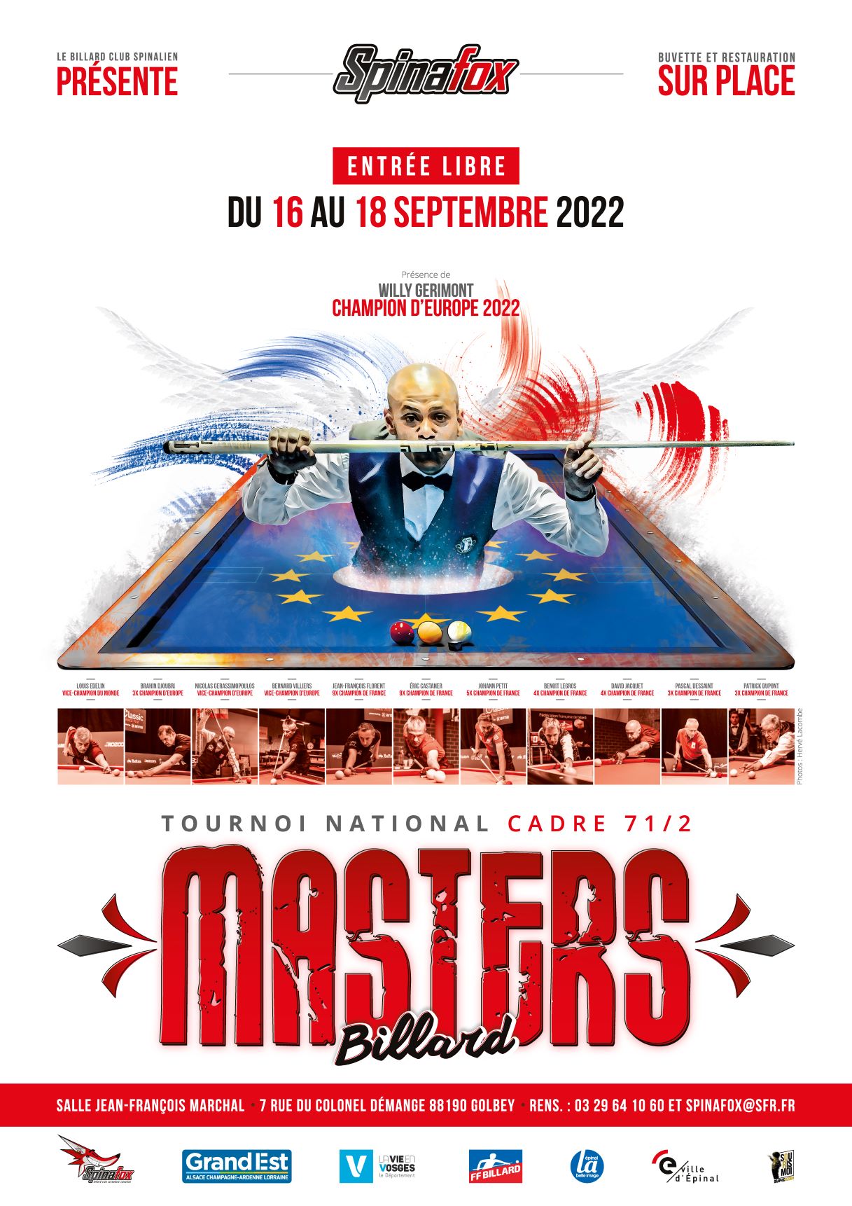 Tournoi Masters au cadre 71/2 à Epinal du 16 au 18 septembre 2022